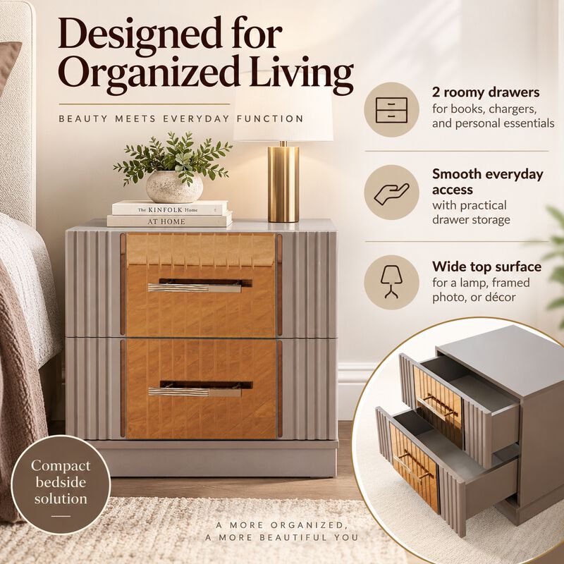 Adervique Fluted 2-Drawer Nightstand image number 4