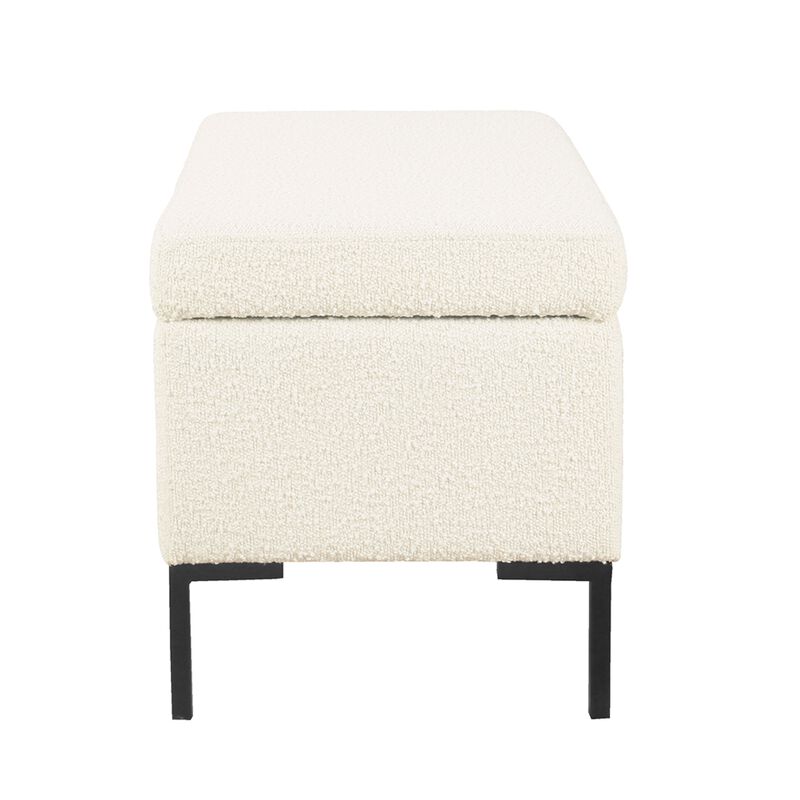 Ray Storage Bench Ottoman, Cream White Boucle, Metal Legs, 32 Inch