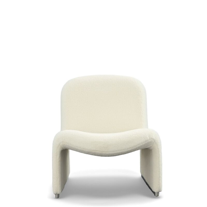 32 Inch Accent Chair, Curved Sloped Back, Off White Fabric Upholstery - Benzara