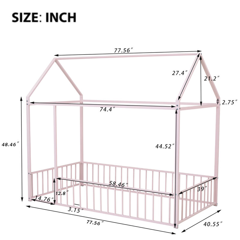Merax Metal Bed House Bed Frame with Fence image number 7