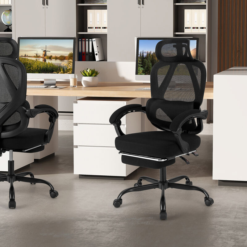 Mesh Office Desk Chair with High Back Support and Retractable Footrest image number 6