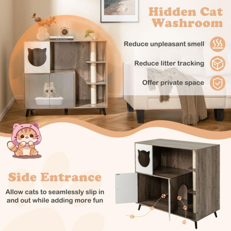 Hivvago Cat Litter Box Enclosure with 3 Sisal Scratching Posts for Indoor Cats-Natural