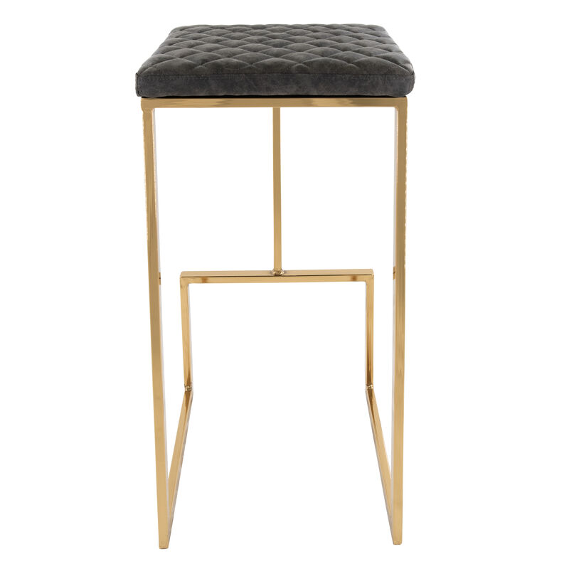 LeisureMod Quincy Stitched Leather Gold Metal Bar Stools &ndash; Set of 2, Stylish and Comfortable Seating