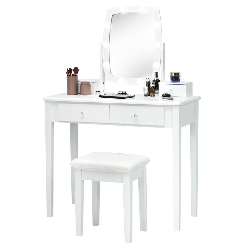 Vanity Table Set with Lighted Mirror for Bedroom and Dressing Room