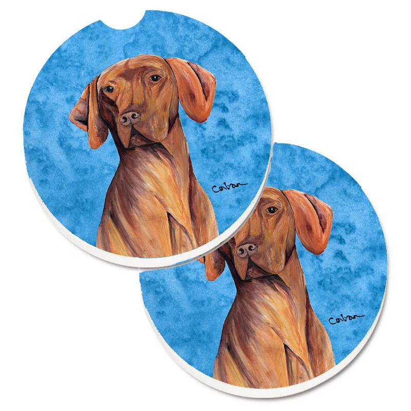 Caroline's Treasures Blue Vizsla Set of 2 Cup Holder Car Coasters SC9132BUCARC, 2.56, Multicolor image number 0