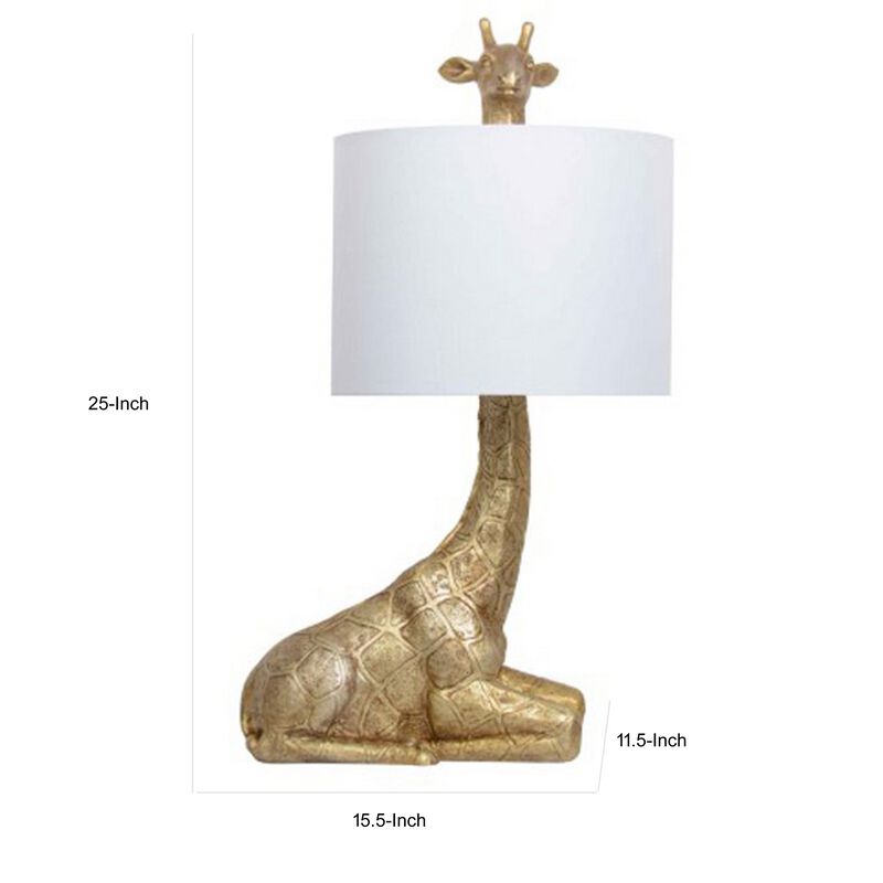 25 Inch Table Lamp, Jungle African Giraffe Statuette Gold Metal Base - Benzara