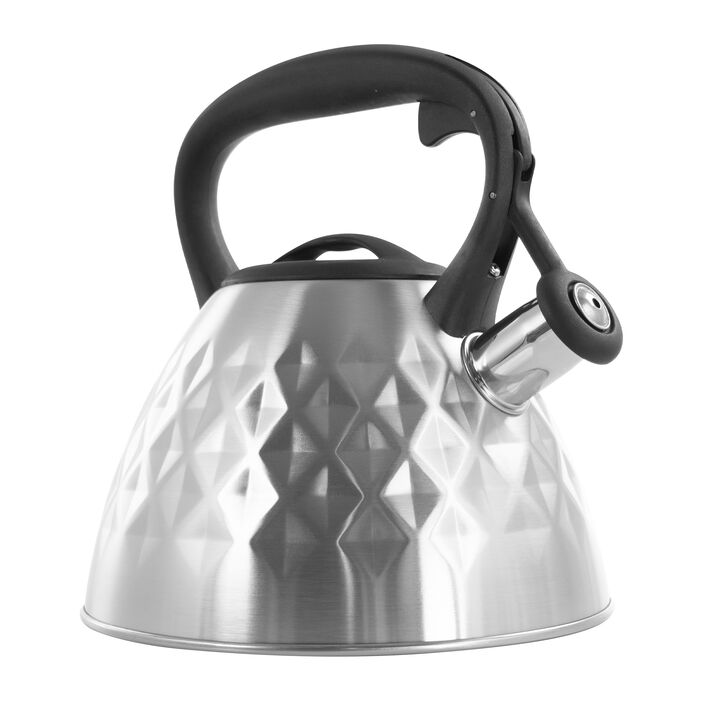 Mr. Coffee Duclair 2.3 Quart Stainless Steel Wide Whistling Tea Kettle in Brushed Chrome