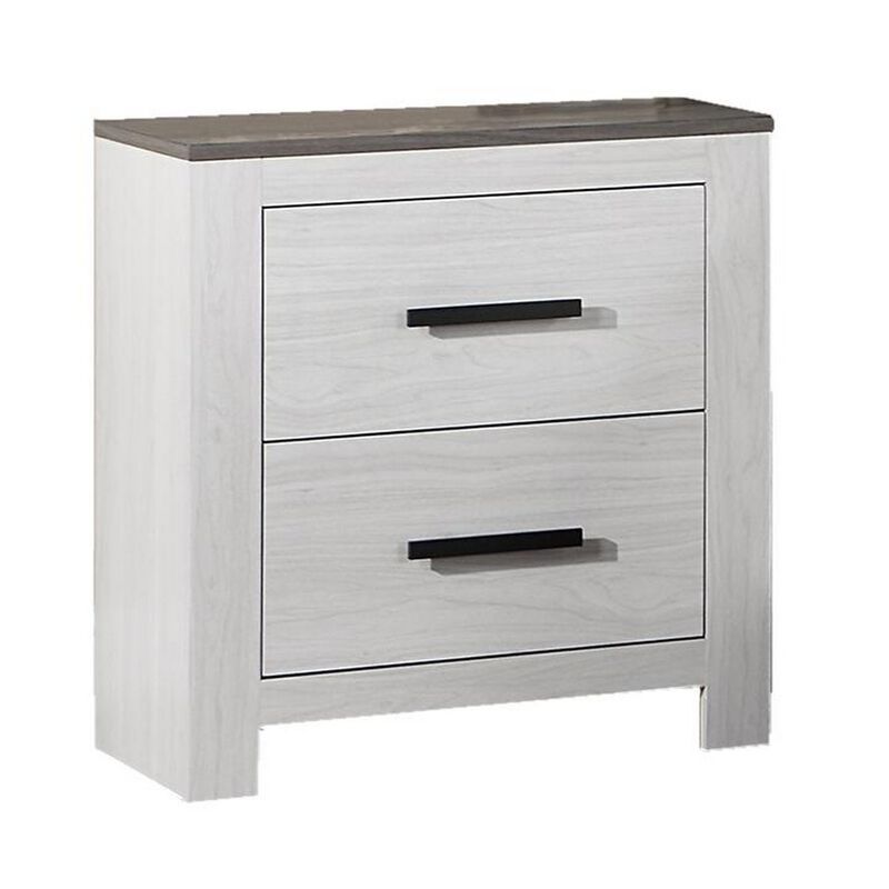 Kopa 26 Inch Nightstand with 2 Drawers, Black Handles, White Wood Finish - Benzara
