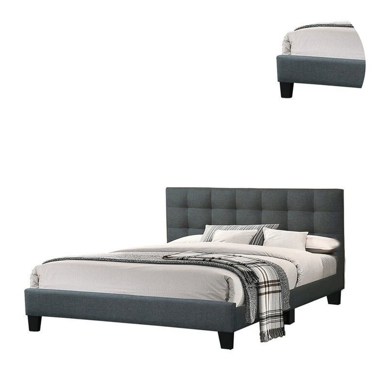 Dex Modern Platform California King Bed, Tufted Upholstery, Charcoal Gray - Benzara