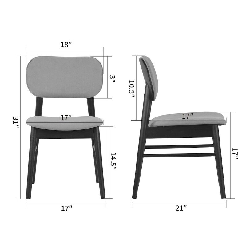 Glamour Home Set of 2 Babette Gray Fabric Dining Chair with Walnut Wood Legs