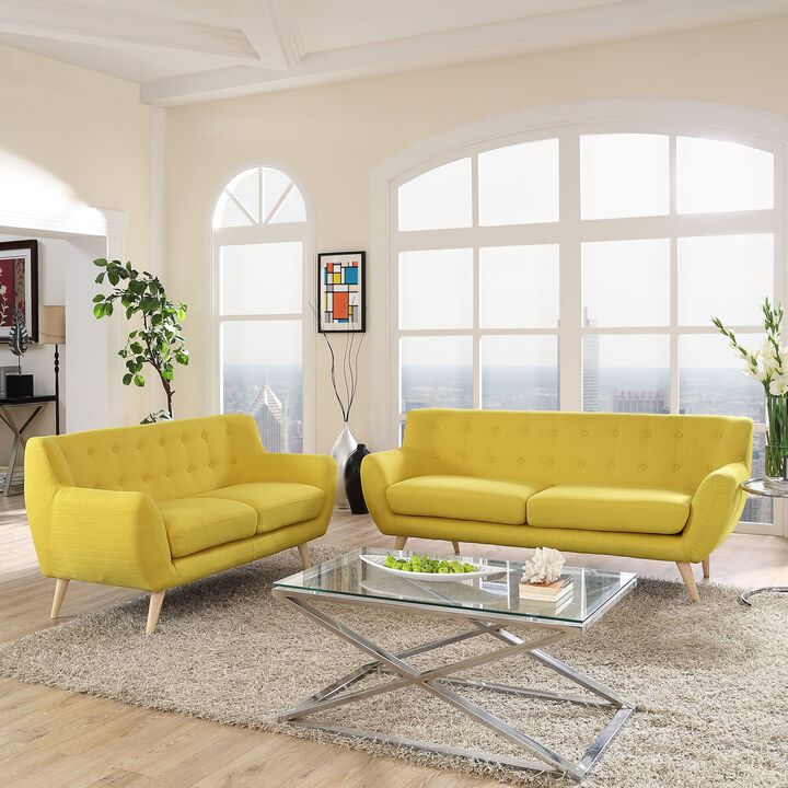 Modway Remark Mid-Century Modern Upholstered Fabric Living Room Set, Loveseat and Sofa, Sunny