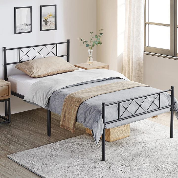 Traditional Powder Coated Slatted Metal Platform Bed for Bedroom Furniture