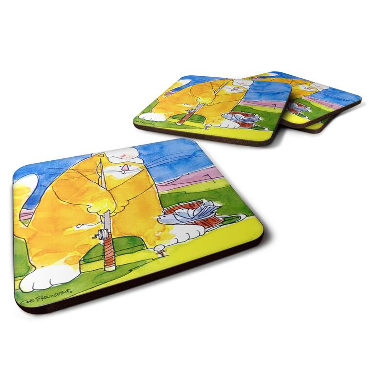 Caroline's Treasures 6105FC Big Cat golfing with a Fishing Pole Foam Coasters (Set of 4), 3.5 H x 3.5 W, Multicolor image number 0