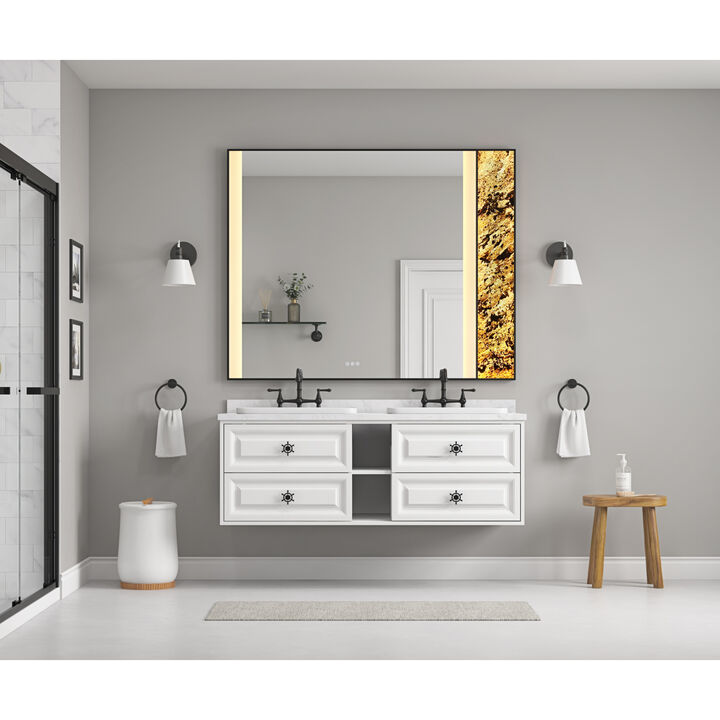 60x23x21in Wall Hung Double Sink Bath Vanity Cabinet Only in Bathroom Vanities without Tops