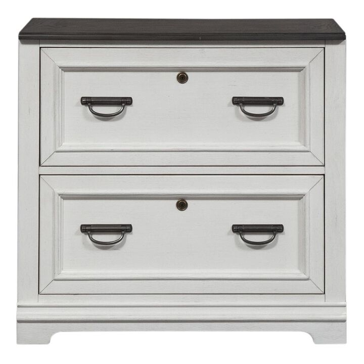 Liberty Furniture Allyson Park Bunching Lateral File Cabinet in Wirebrushed White w/ Charcoal Top