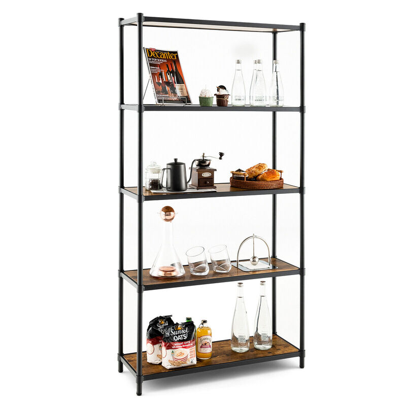 5 Tiers 61 Inch Multi-use Bookshelf with Metal Frame