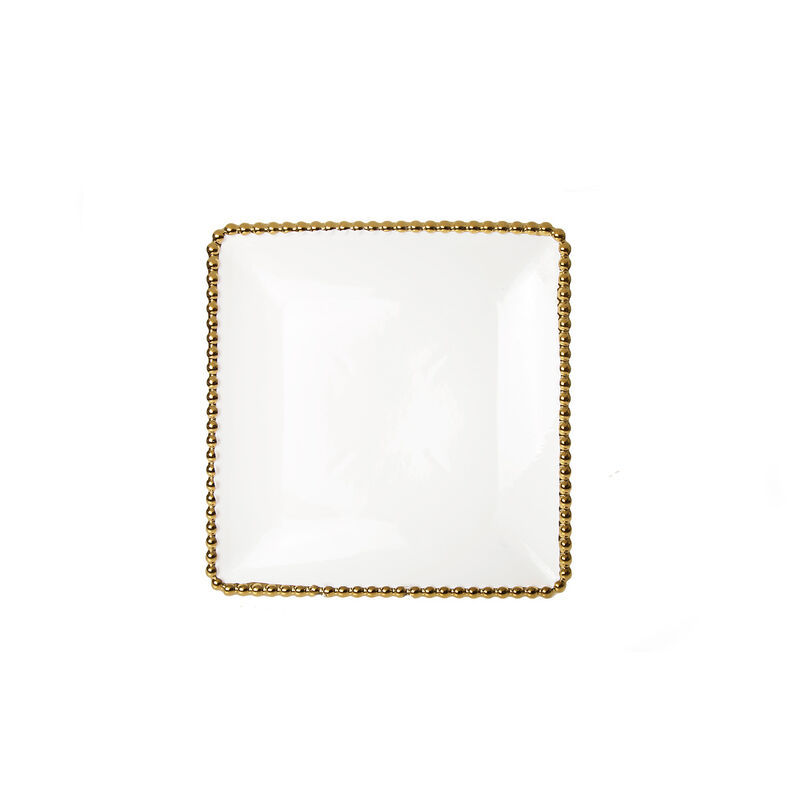 Porcelain White Plates with Gold Beaded Design