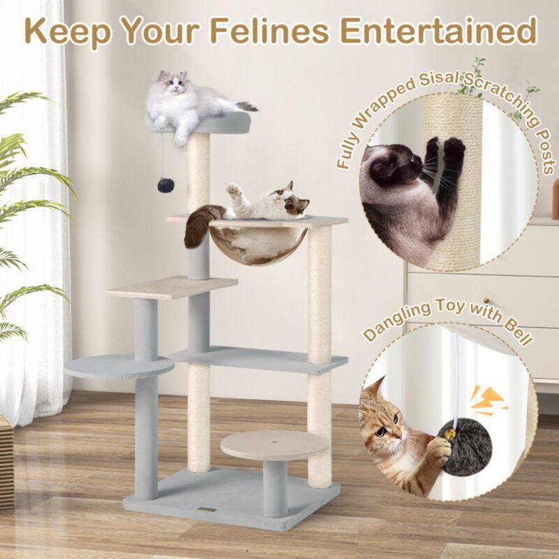 Hivvago Modern Cat Tree 44 Inch Multi-level Cat Tower with Removable Padded Top Perch