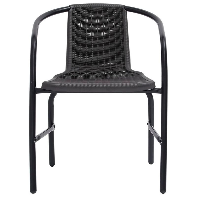 Outdoor Patio Chair Set of 4, Stackable, Plastic Rattan, Metal, Black - Benzara