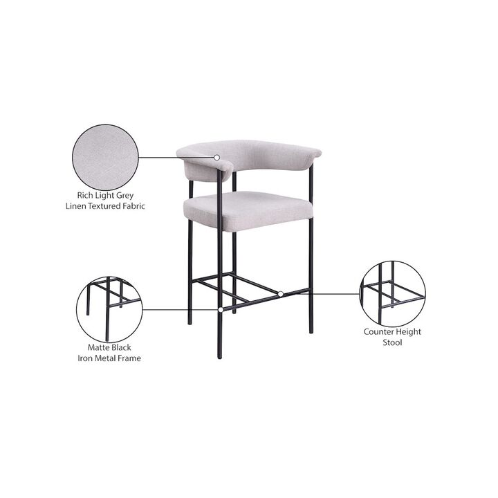 Meridian Furniture Malin Linen Textured Fabric Counter Stool, Set of 2