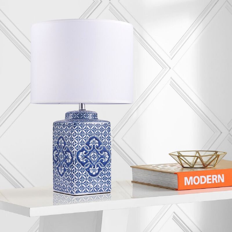 Pasargad Home Margaret Metal & Ceramic Table Lamp, White/Blue