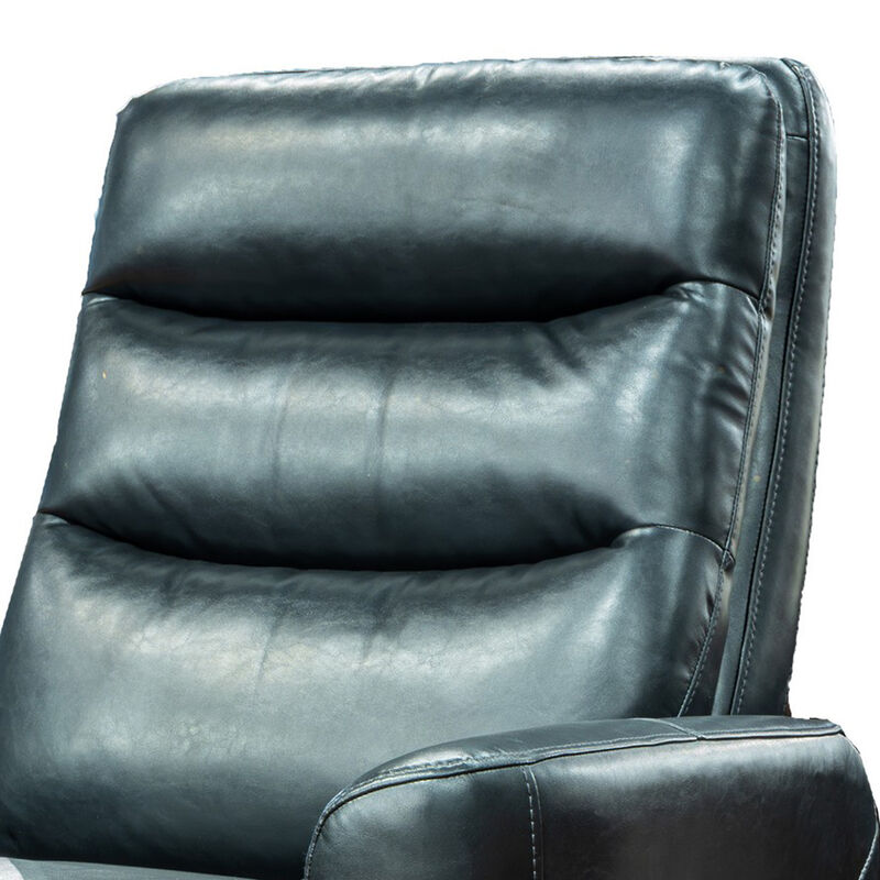 Aki 36 Inch Swivel Manual Recliner Chair, Luxury Plush Black Faux Leather - Benzara...