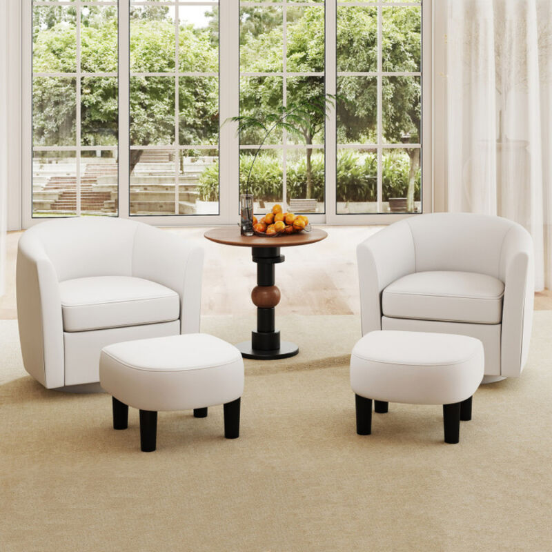 Modern Club Swivel Accent Chair with Ottoman Footrest Curved Backrest