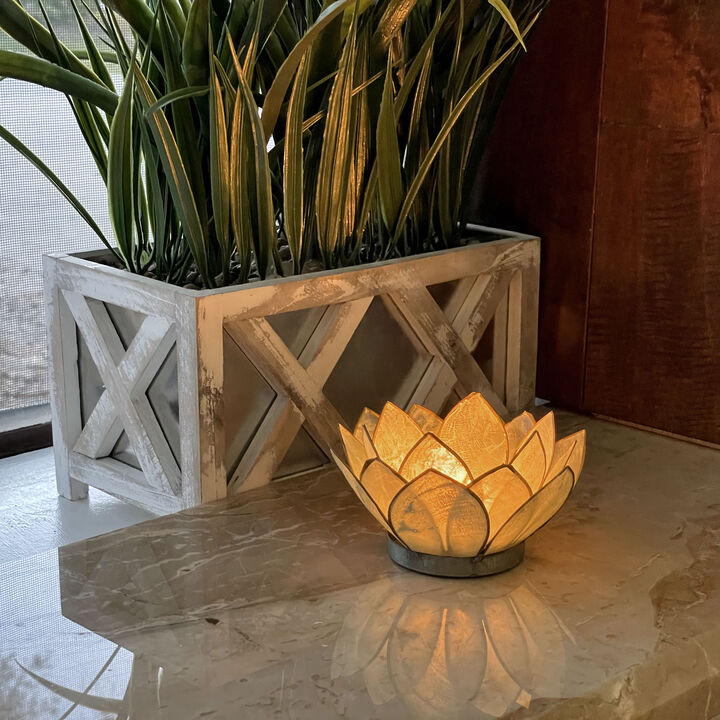 Seafoam Green Capiz Shell Blooming Lotus Flower Blossom Tealight Candle Holder