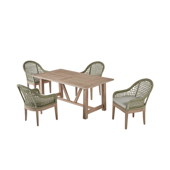 Best Quality Furniture Light Oak Outdoor Dining Set - Acacia Wooden Table with 4 Rope Chairs