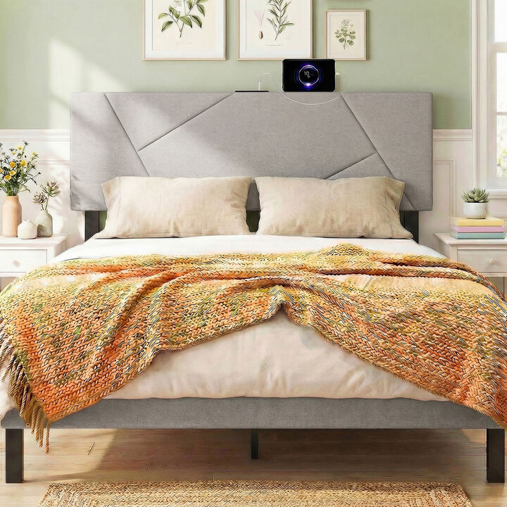 Modern Geometric Upholstered Headboard for Full and Queen Size Beds