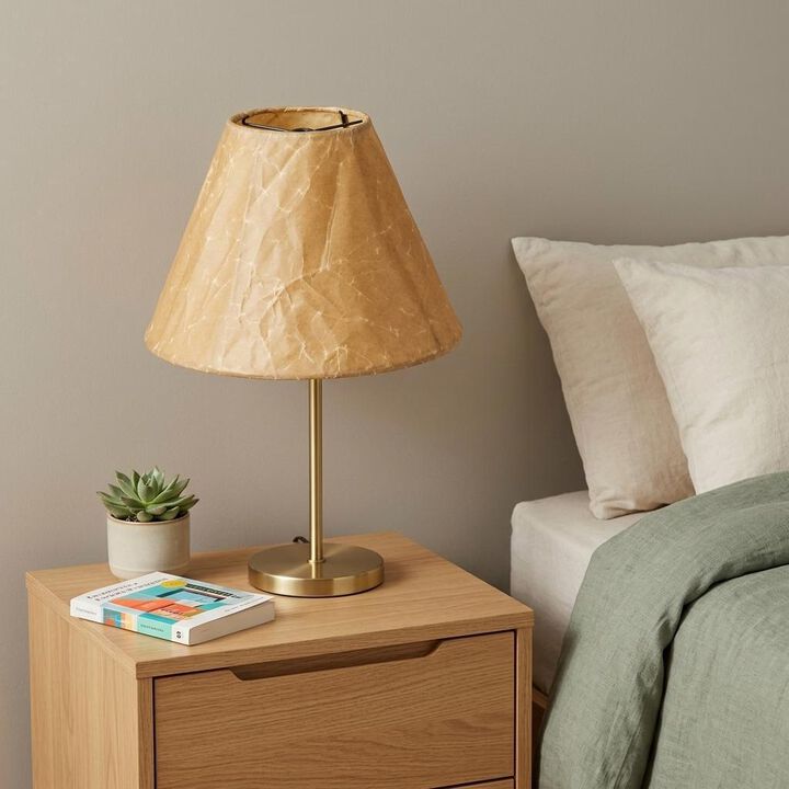 HomeRoots Brown Crinkle Oil Paper Empire Lamp Shade