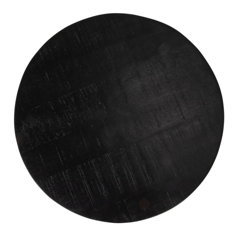 Round Mango Wood Drum End Table with Combed Finish, Black image number 4
