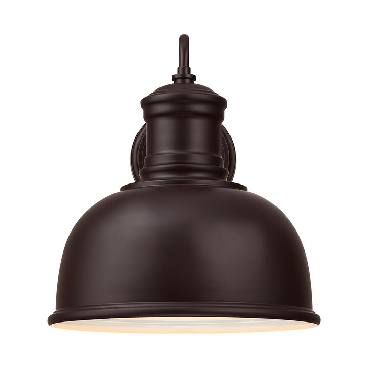 Farmhouse Oil-Rubbed Bronze 1-Light Indoor/Outdoor Wall Sconce with White Interior Shade