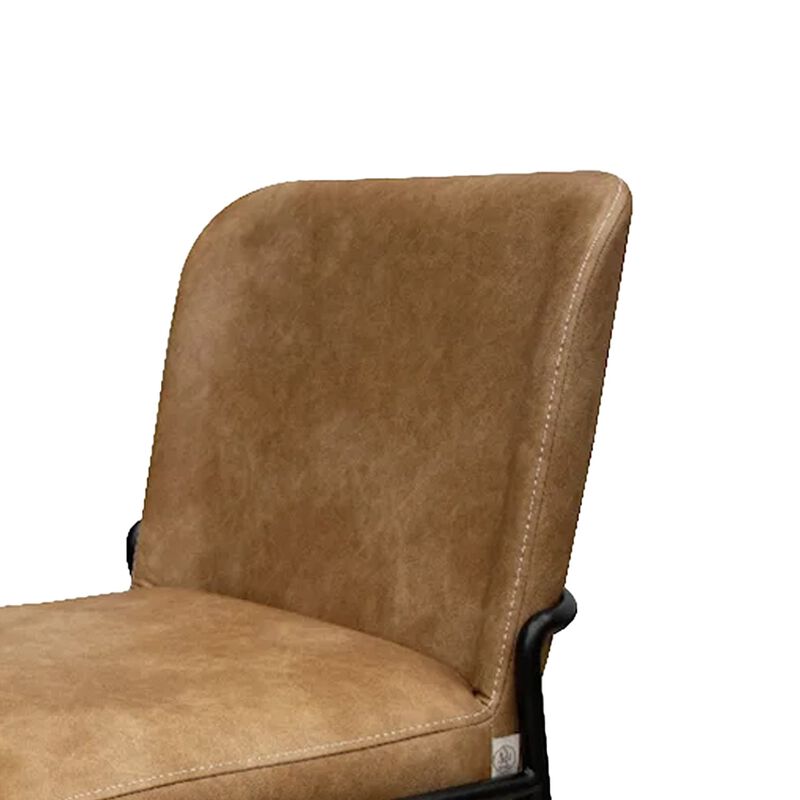 Jenny Dining Side Chair Set of 2, Brown Faux Leather, Black Iron Frame