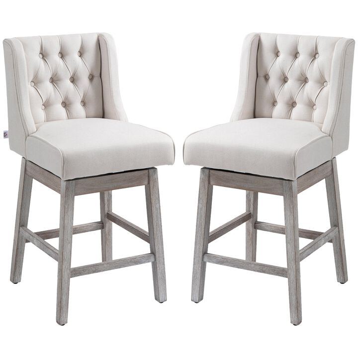Beige Swivel Bar Stools: Set of 2, 27" Counter Height, Linen