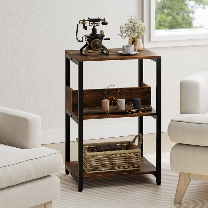 Modern End Table with Charging Station and Open Storage Shelves