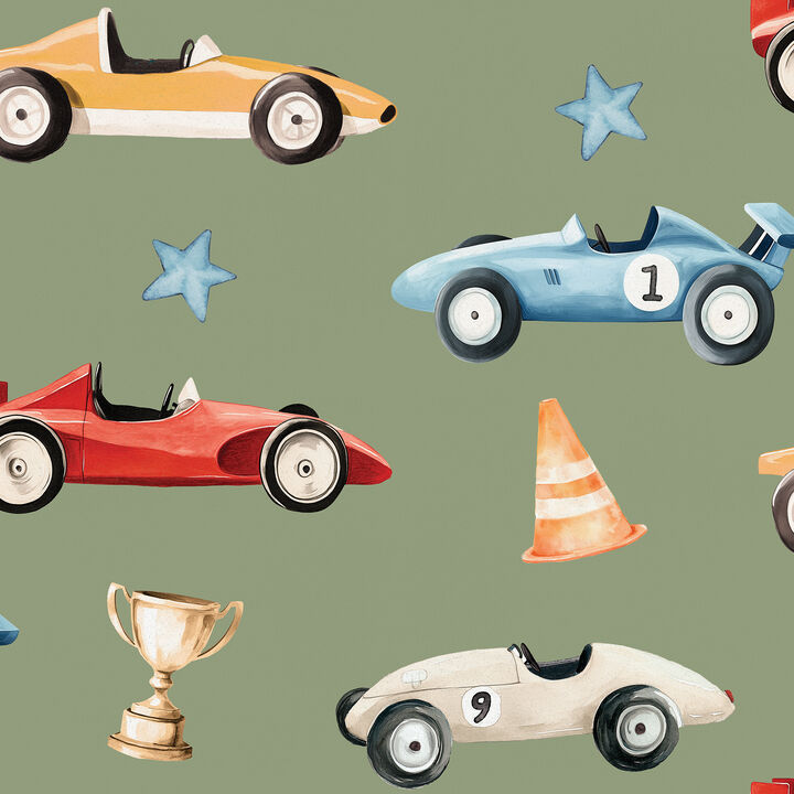 Vintage Race Cars Peel and Stick Wallpaper