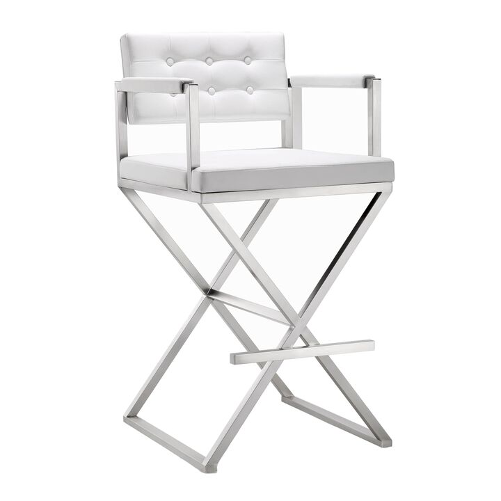 TOV Furniture Director Stainless Steel Barstool, White