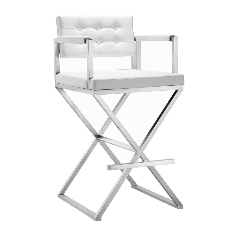 TOV Furniture Director Stainless Steel Barstool, White image number 0