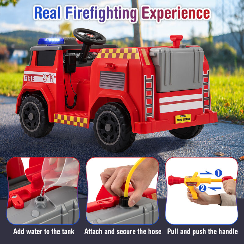 12V Kids Electric Fire Truck Ride-On Vehicle with Water Gun and Intercom image number 3