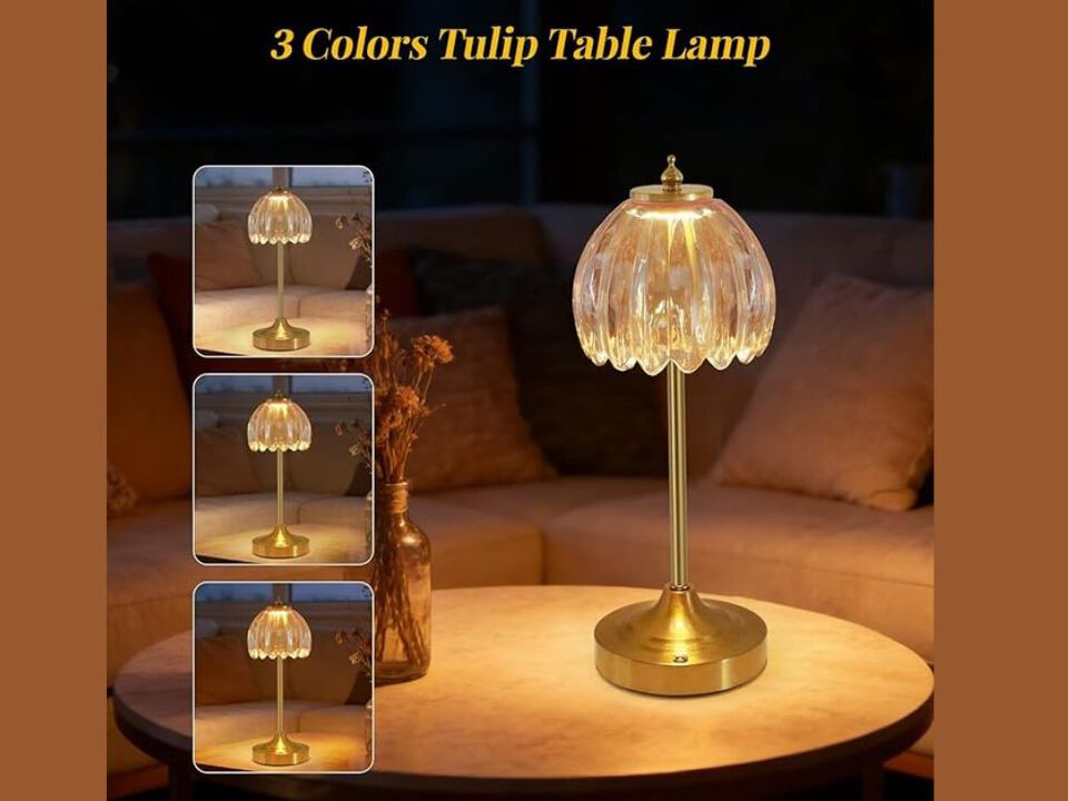 Rechargeable Glass Table Lamp with 5000mAh Battery, Touch Dimmable Night Light