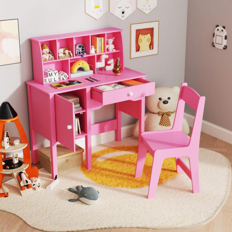 Hivvago Kids Study Desk and Chair Set with Chair Hutch and Storage Cabinet for 3+ Years Old