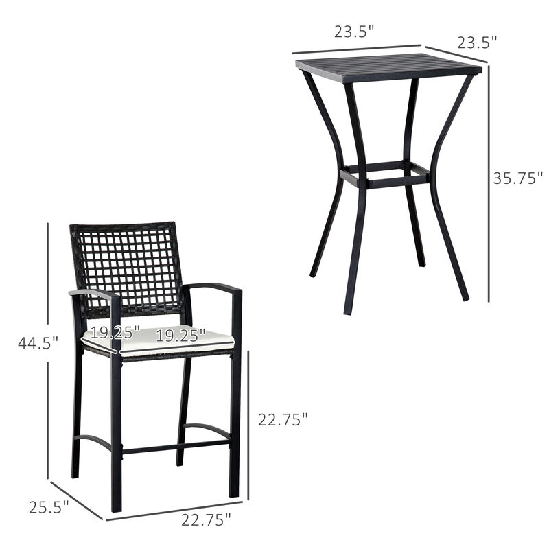 3pc Rattan Wicker Bistro Set Bar Table High Stool Garden Patio Furniture