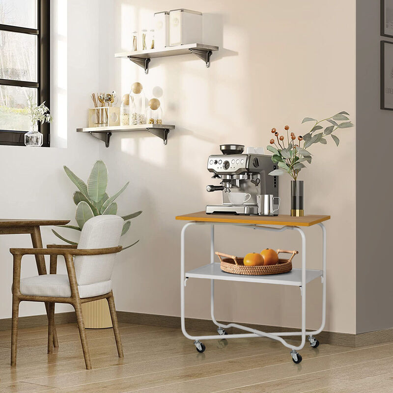 2-Tier End Table with Metal Storage Shelf and Foldable Frame
