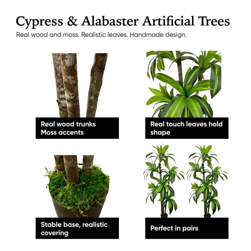 Handmade 6' Artificial Dracaena Tree In Home Basics Starter Pot Made with Real Wood and Moss Accents