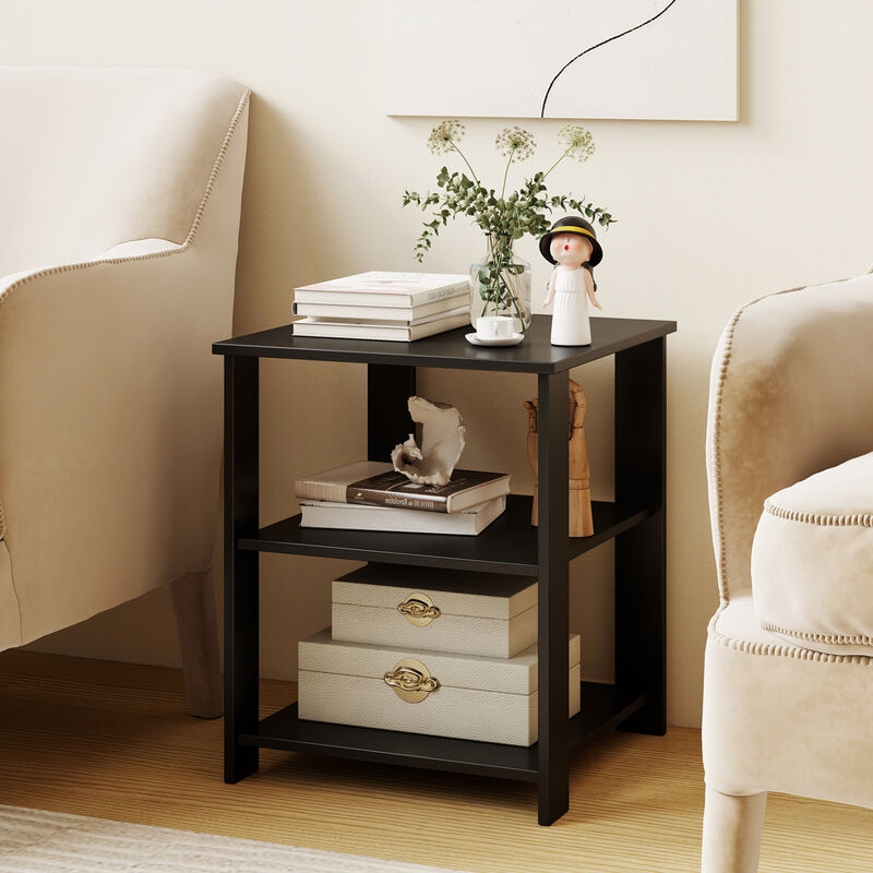 Modern 3-Tier Nightstand with Open Shelves and Square Side Table Design image number 1
