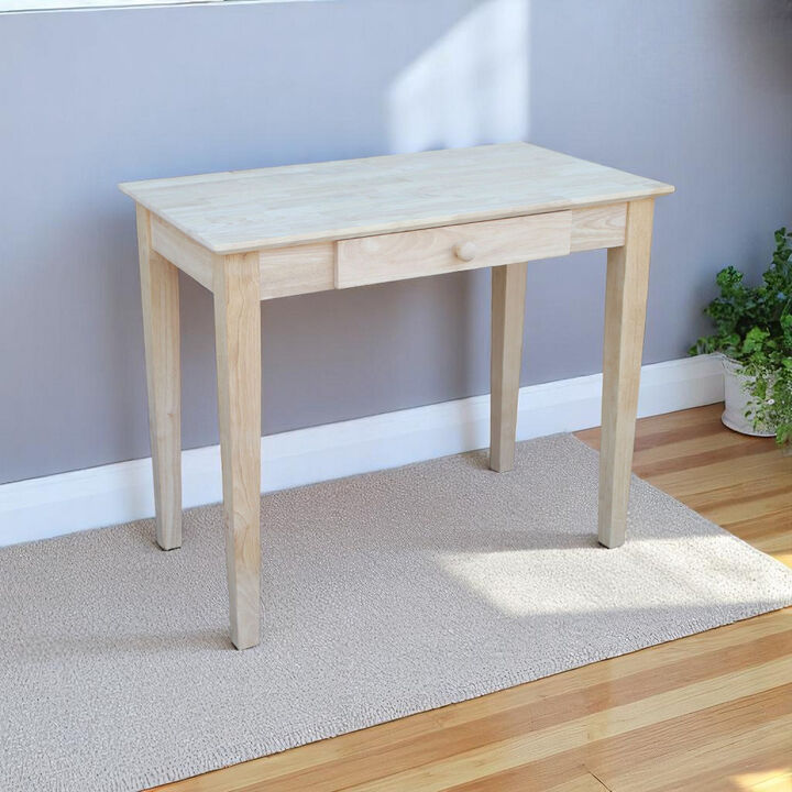 Rustic Unfinished Solid Wood Laptop Desk with Storage Drawer