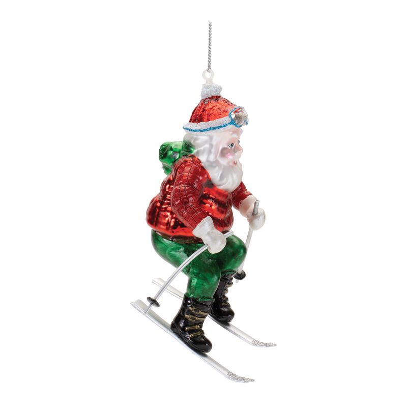 Skiing Santa Glass Ornaments (6-Pack) &ndash; Festive Santa Claus Tree Decorations for Snow-Themed Holiday Styling