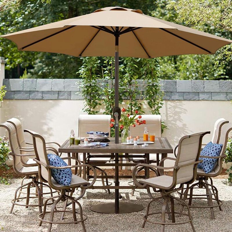 ShipItFurniture 9 ft Outdoor Patio Umbrella with Push-Button Tilt and Crank Open, Tan image number 5