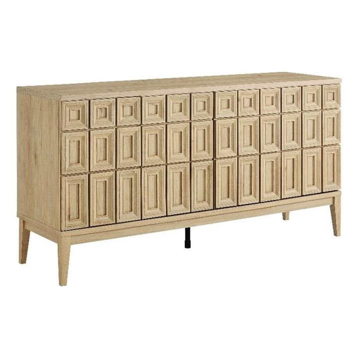Modway Samos 62 Inch Retro Modern Sideboard with Storage in Hickory - Geometric Door Design Buffet Cabinet for Dining Room, Hallway, Living Room - Media Console Stand for Wall-Mounted TVs